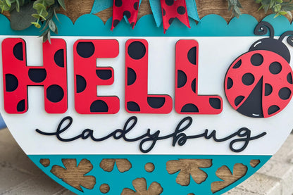 Hello Ladybug Door Hanger SVG File, Summer Laser Cut Design, Ladybug Layered Sign SVG, Glowforge Ready, Laser Cut Template