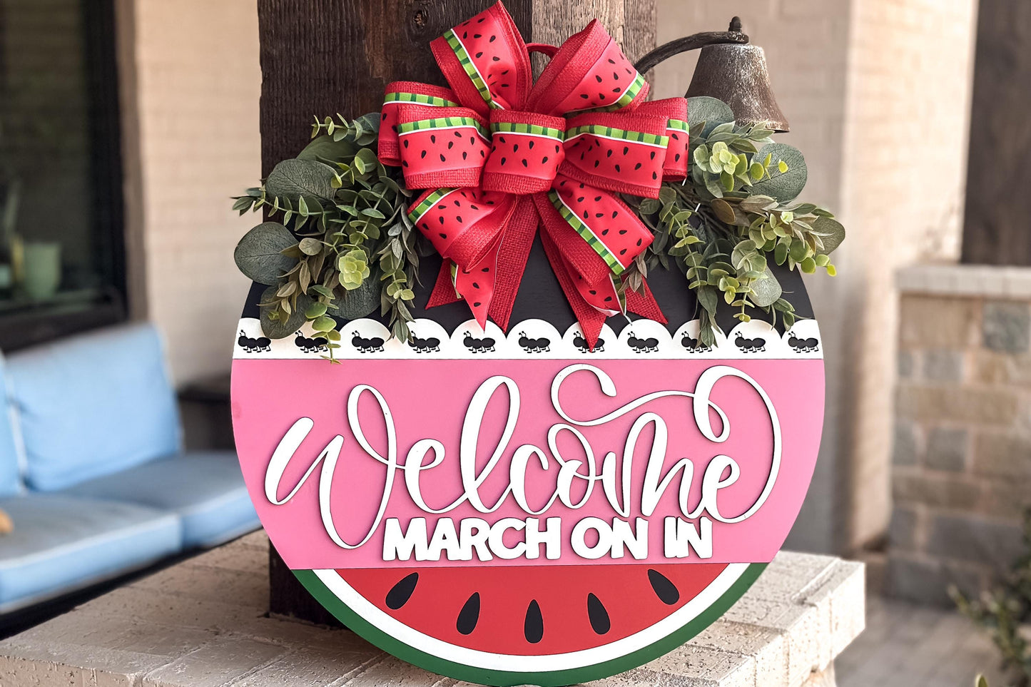 Welcome Watermelon Door Hanger SVG File, March On In Laser Cut Design, Summer Door Sign Template, Glowforge Ready | Summer Door Hanger