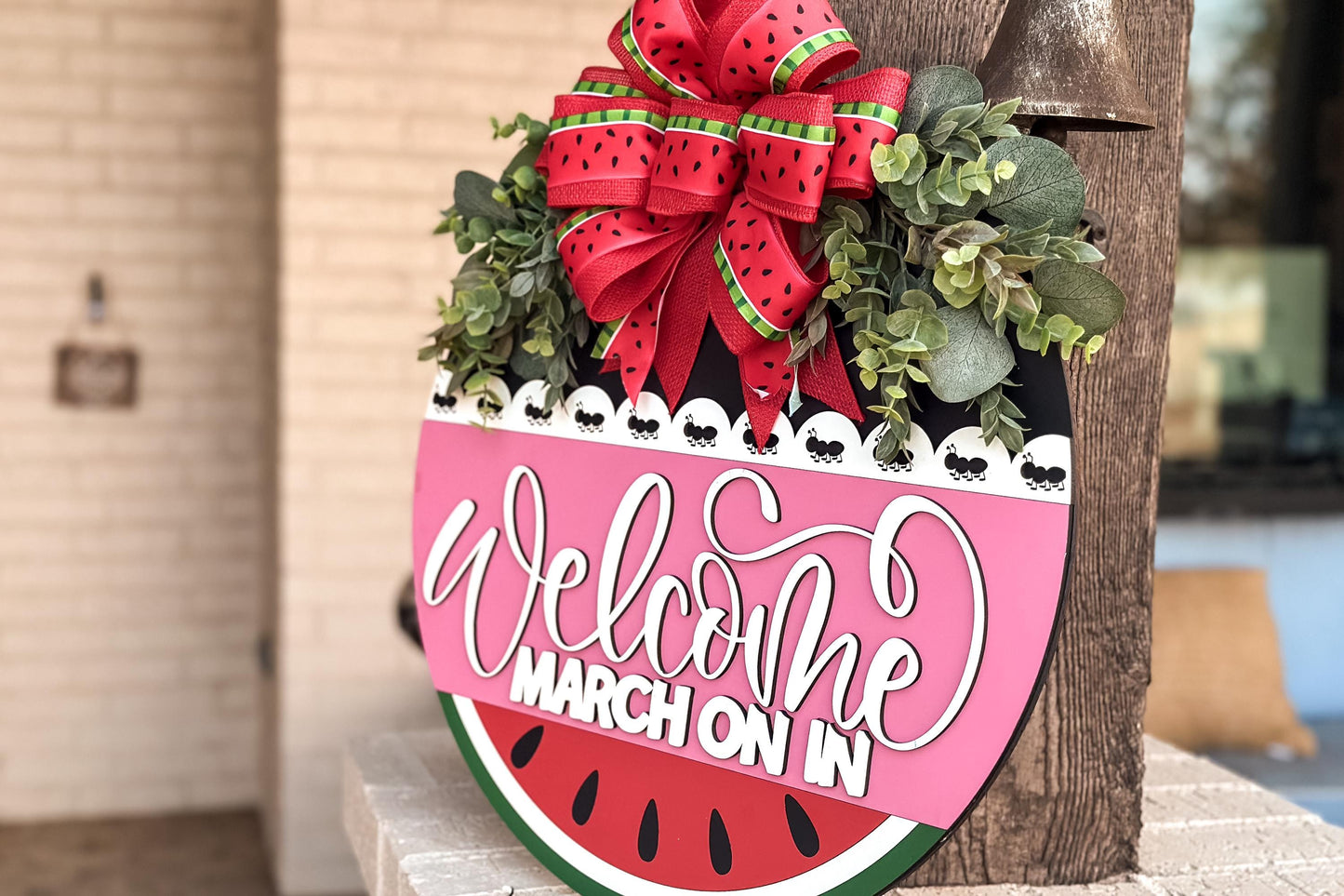 Welcome Watermelon Door Hanger SVG File, March On In Laser Cut Design, Summer Door Sign Template, Glowforge Ready | Summer Door Hanger