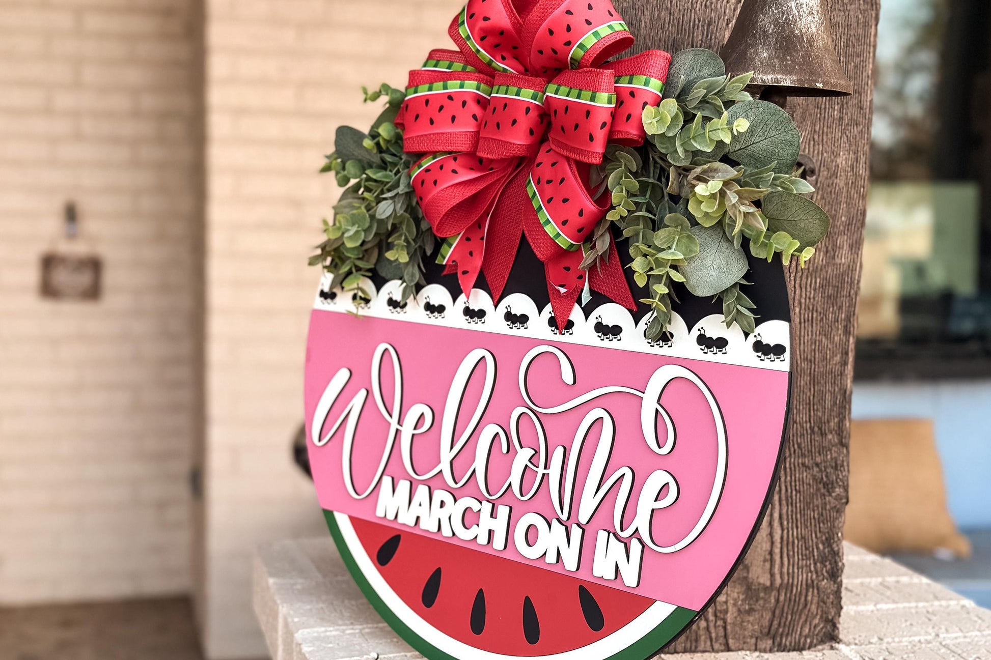 Welcome Watermelon Door Hanger SVG File, March On In Laser Cut Design, Summer Door Sign Template, Glowforge Ready | Summer Door Hanger