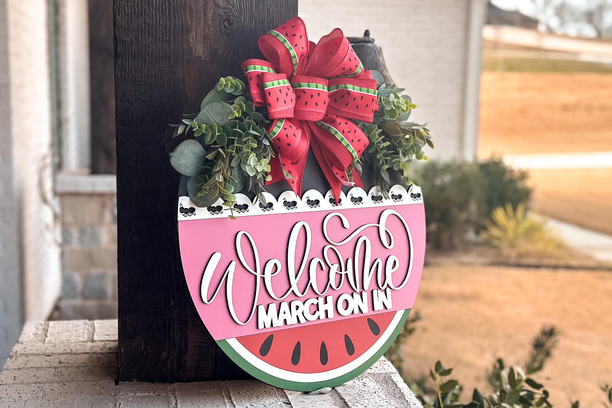 Welcome Watermelon Door Hanger SVG File, March On In Laser Cut Design, Summer Door Sign Template, Glowforge Ready | Summer Door Hanger