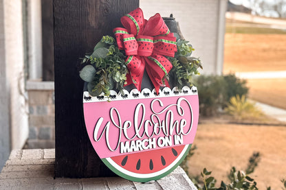 Welcome Watermelon Door Hanger SVG File, March On In Laser Cut Design, Summer Door Sign Template, Glowforge Ready | Summer Door Hanger