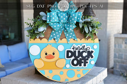 Kindly Duck Off SVG, Funny Door Hanger Laser Cut File, Rubber Ducky Sign, Layered Glowforge Xtool Cut File, DIY Wood Decor Funny Duck SVG