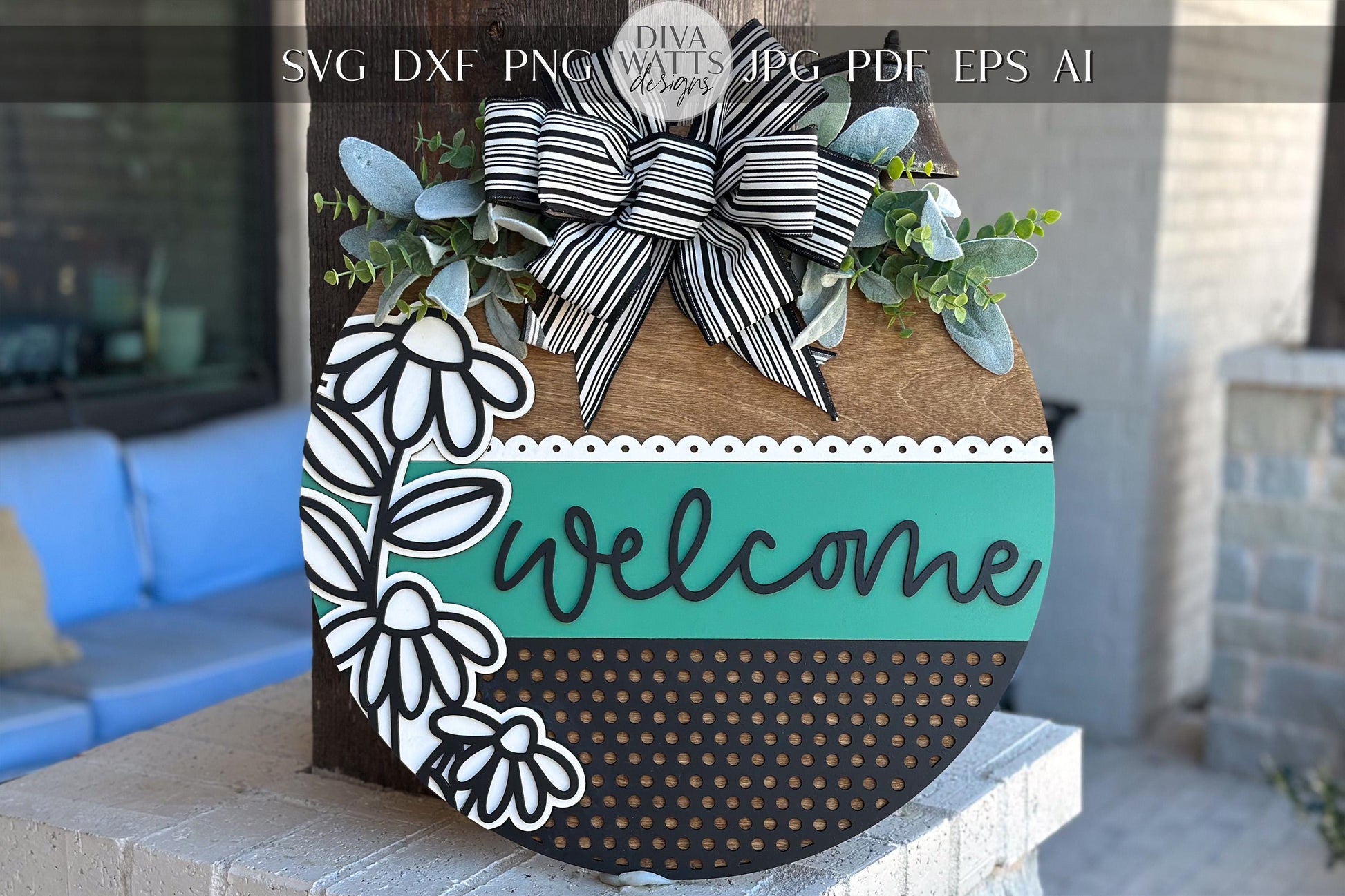 Welcome Door Hanger SVG, Floral Laser Cut File, Layered Round Sign for Glowforge Xtool, DIY Front Door Decor, Farmhouse Wood Sign