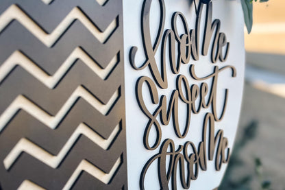 Home Sweet Home Door Hanger SVG, Layered Round Sign Laser Cut File, Farmhouse Welcome Sign for Glowforge Xtool, DIY Wood Decor Geometric SVG