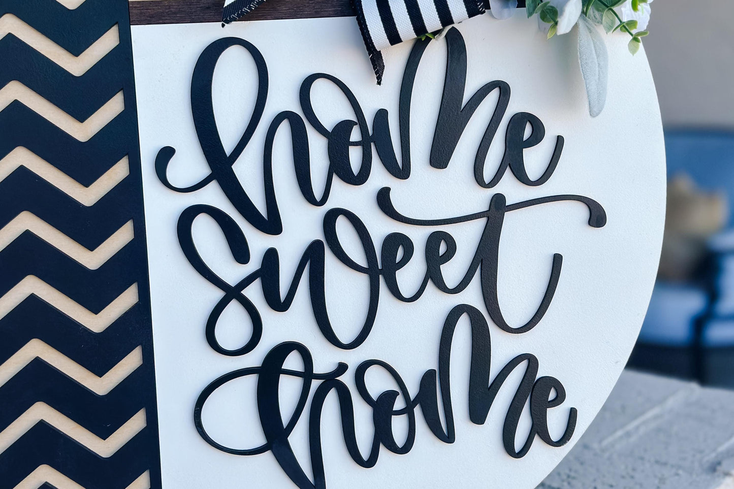 Home Sweet Home Door Hanger SVG, Layered Round Sign Laser Cut File, Farmhouse Welcome Sign for Glowforge Xtool, DIY Wood Decor Geometric SVG