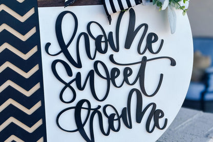 Home Sweet Home Door Hanger SVG, Layered Round Sign Laser Cut File, Farmhouse Welcome Sign for Glowforge Xtool, DIY Wood Decor Geometric SVG