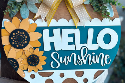 Hello Sunshine Door Hanger SVG, Sunflower Round Sign Laser Cut File, Farmhouse Porch Decor, Glowforge and Xtool SVG | Sunflower Decor