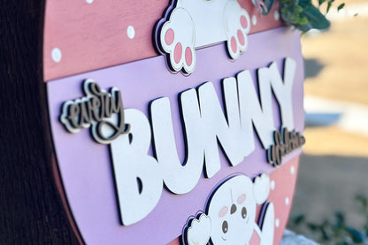 Every Bunny Welcome SVG, Easter Door Hanger Laser Cut File, Bunny Butt Sign, Glowforge Bunny Round, Easter Decor SVG Glowforge Easter SVG
