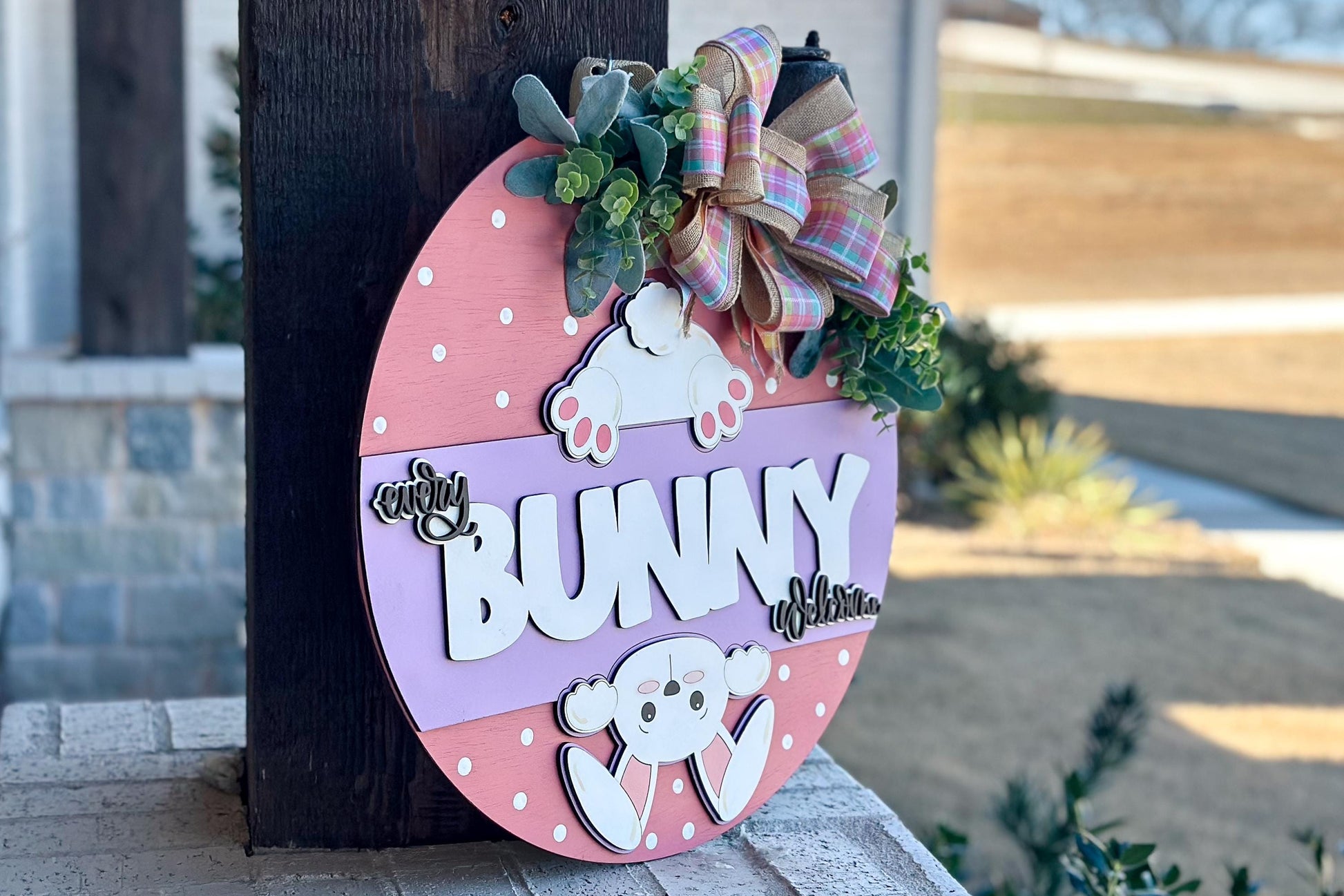 Every Bunny Welcome SVG, Easter Door Hanger Laser Cut File, Bunny Butt Sign, Glowforge Bunny Round, Easter Decor SVG Glowforge Easter SVG