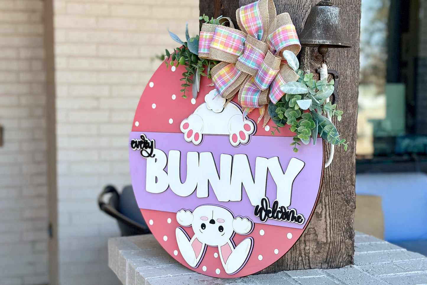 Every Bunny Welcome SVG, Easter Door Hanger Laser Cut File, Bunny Butt Sign, Glowforge Bunny Round, Easter Decor SVG Glowforge Easter SVG