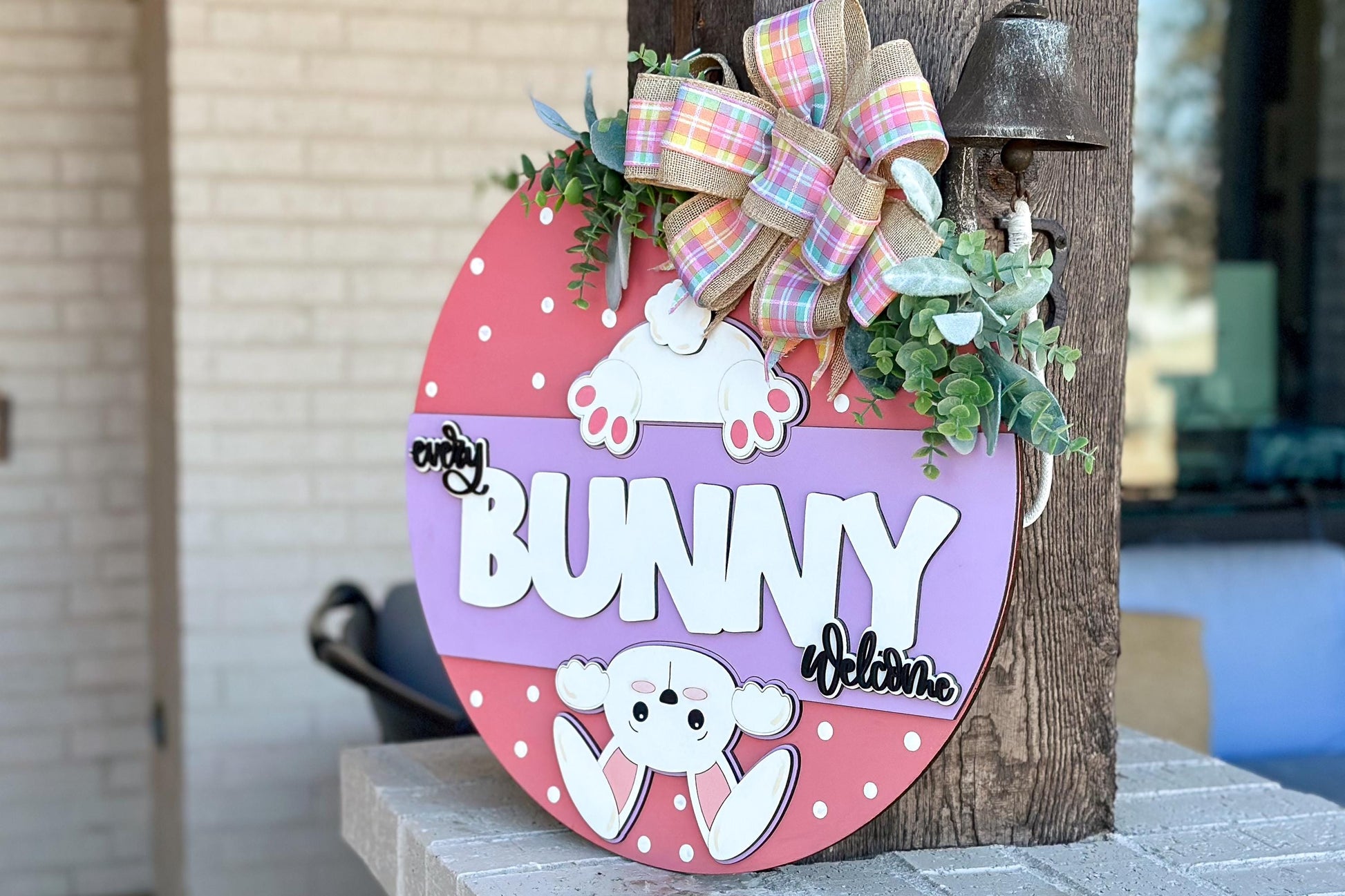 Every Bunny Welcome SVG, Easter Door Hanger Laser Cut File, Bunny Butt Sign, Glowforge Bunny Round, Easter Decor SVG Glowforge Easter SVG