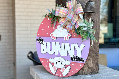 Every Bunny Welcome SVG, Easter Door Hanger Laser Cut File, Bunny Butt Sign, Glowforge Bunny Round, Easter Decor SVG Glowforge Easter SVG