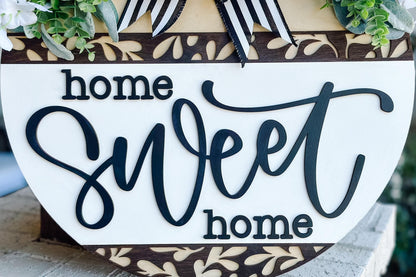 Home Sweet Home SVG, Round Door Hanger Laser Cut File, Farmhouse Welcome Sign, Glowforge Laser Sign, DIY Home Decor Modern Farmhouse Sign