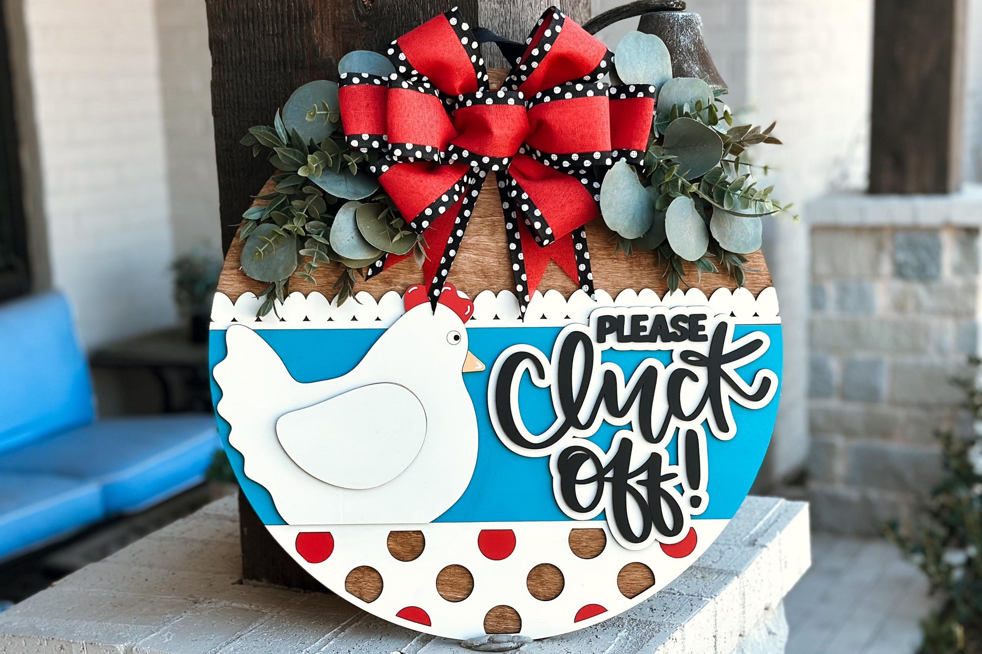 Please Cluck Off Chicken Door Hanger SVG, Funny Farmhouse Round Sign, Laser Cut File for Glowforge, Chicken Coop Sign, Farmhouse Decor