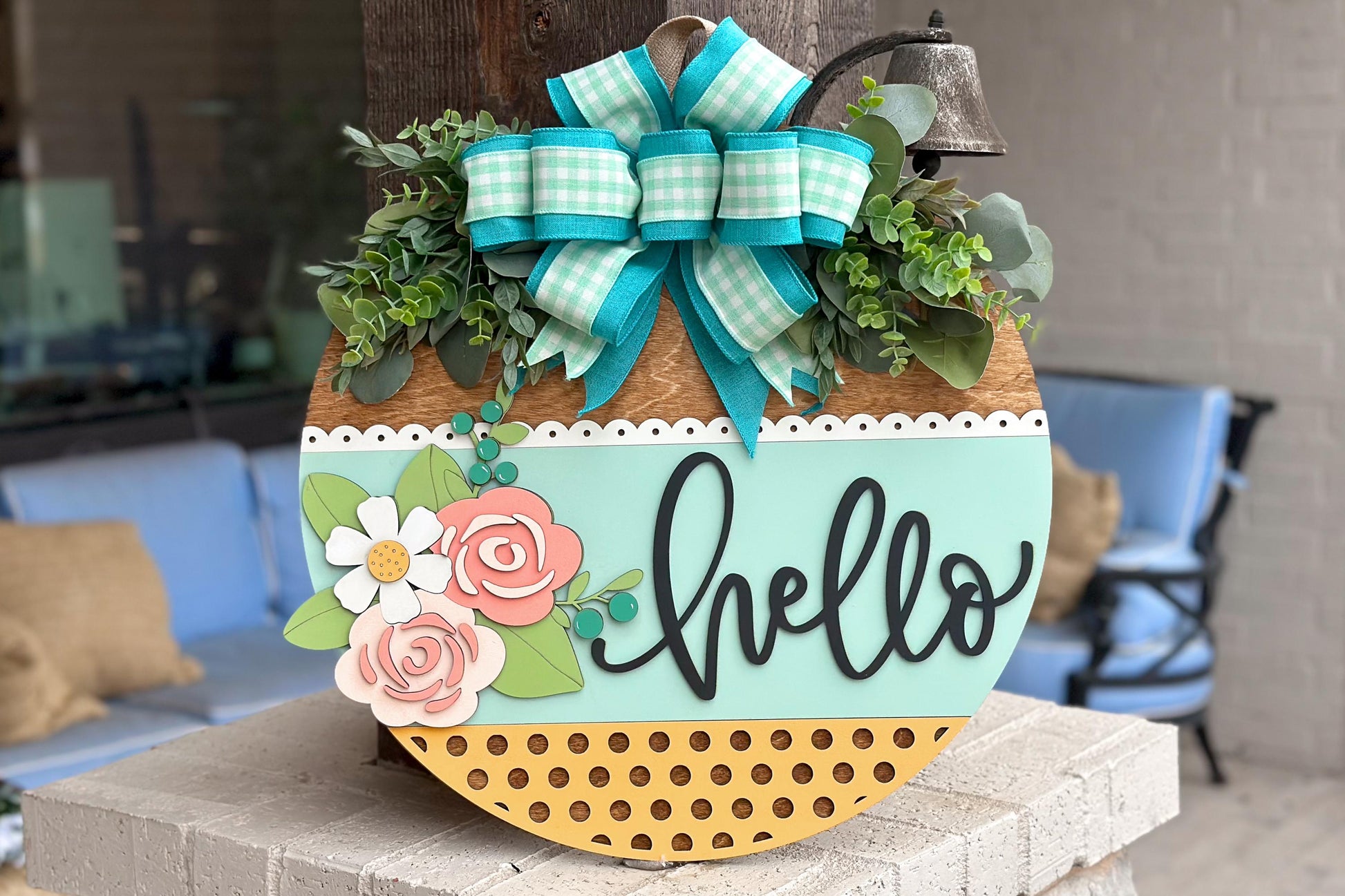 Floral Hello Door Hanger SVG Laser Cut File, Round Welcome Sign, Spring Floral Design, Glowforge and Xtool Compatible, DIY Laser File