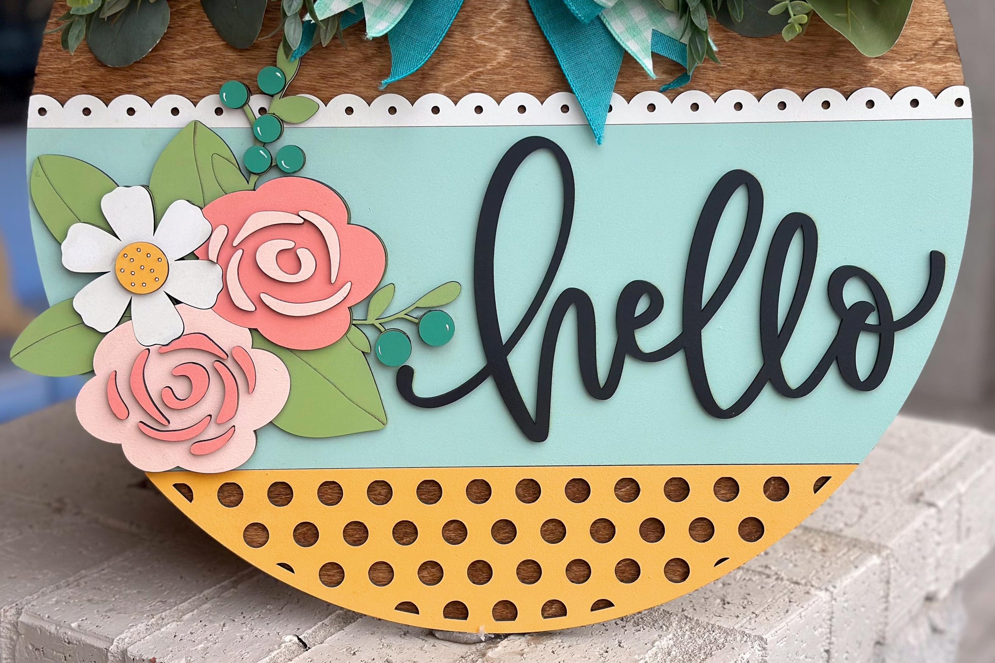 Floral Hello Door Hanger SVG Laser Cut File, Round Welcome Sign, Spring Floral Design, Glowforge and Xtool Compatible, DIY Laser File