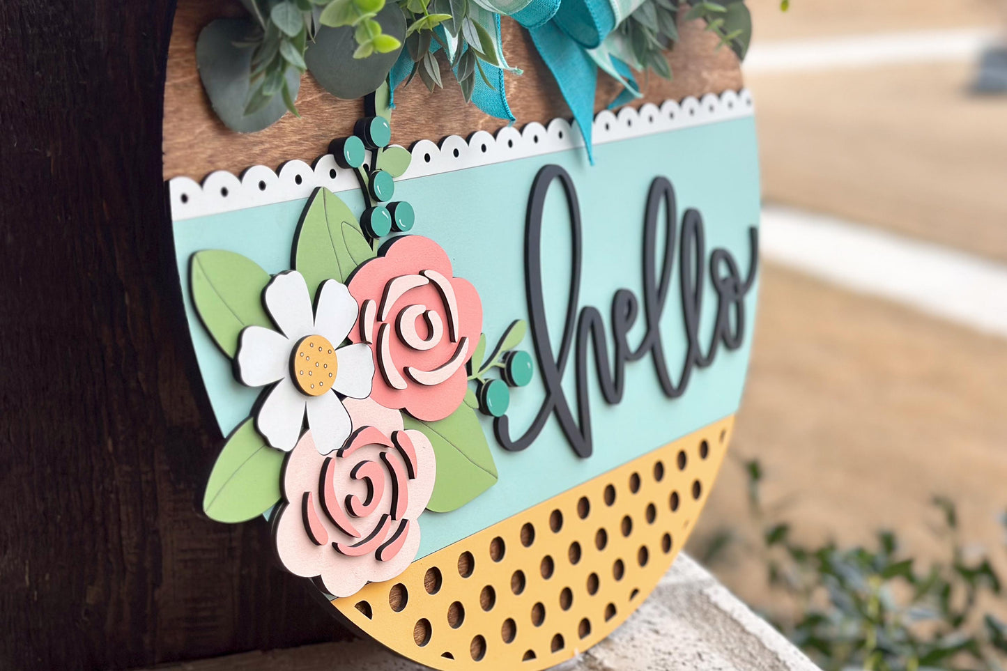 Floral Hello Door Hanger SVG Laser Cut File, Round Welcome Sign, Spring Floral Design, Glowforge and Xtool Compatible, DIY Laser File