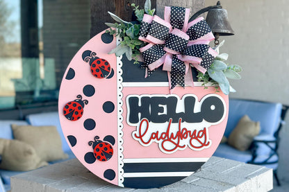 Hello Ladybug Round Door Hanger SVG, Layered Laser Cut File, Spring Porch Sign, Farmhouse Ladybug Decor, Glowforge Xtool File Ladybug Decor