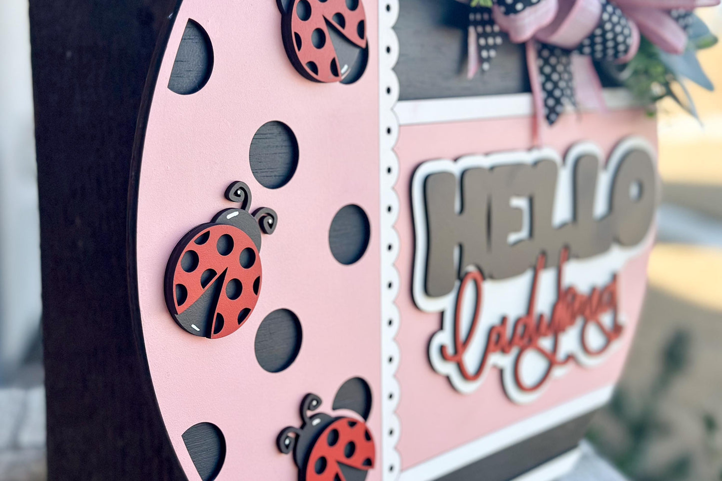 Hello Ladybug Round Door Hanger SVG, Layered Laser Cut File, Spring Porch Sign, Farmhouse Ladybug Decor, Glowforge Xtool File Ladybug Decor