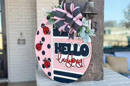 Hello Ladybug Round Door Hanger SVG, Layered Laser Cut File, Spring Porch Sign, Farmhouse Ladybug Decor, Glowforge Xtool File Ladybug Decor