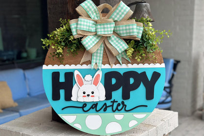 Happy Easter Bunny Door Hanger SVG, Laser Cut File for Glowforge Xtool, Layered Easter Sign SVG, Round Door Sign Digital File