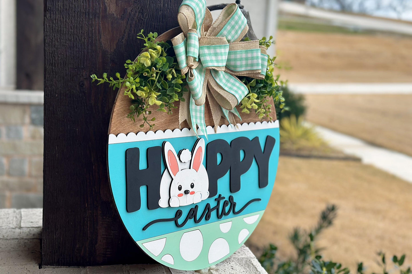 Happy Easter Bunny Door Hanger SVG, Laser Cut File for Glowforge Xtool, Layered Easter Sign SVG, Round Door Sign Digital File