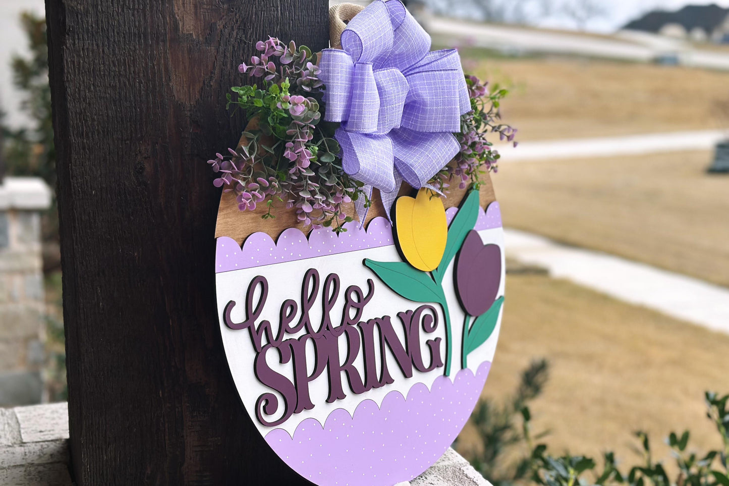 Hello Spring Tulip Door Hanger SVG, Layered Laser Cut File for Glowforge Xtool, Spring Porch Sign SVG, 3D Round Door Sign