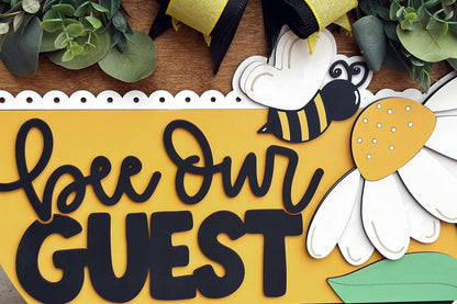 Bee Our Guest Door Hanger SVG, Layered Laser Cut File for Glowforge Xtool, Bumblebee Welcome Sign SVG, 3D Round Door Sign