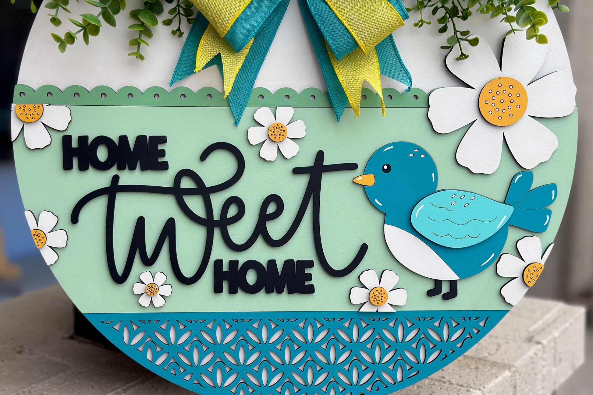 Home Tweet Home Door Hanger SVG, Layered Laser Cut File for Glowforge Xtool, Spring Bird Welcome Sign SVG, 3D Round Door Sign