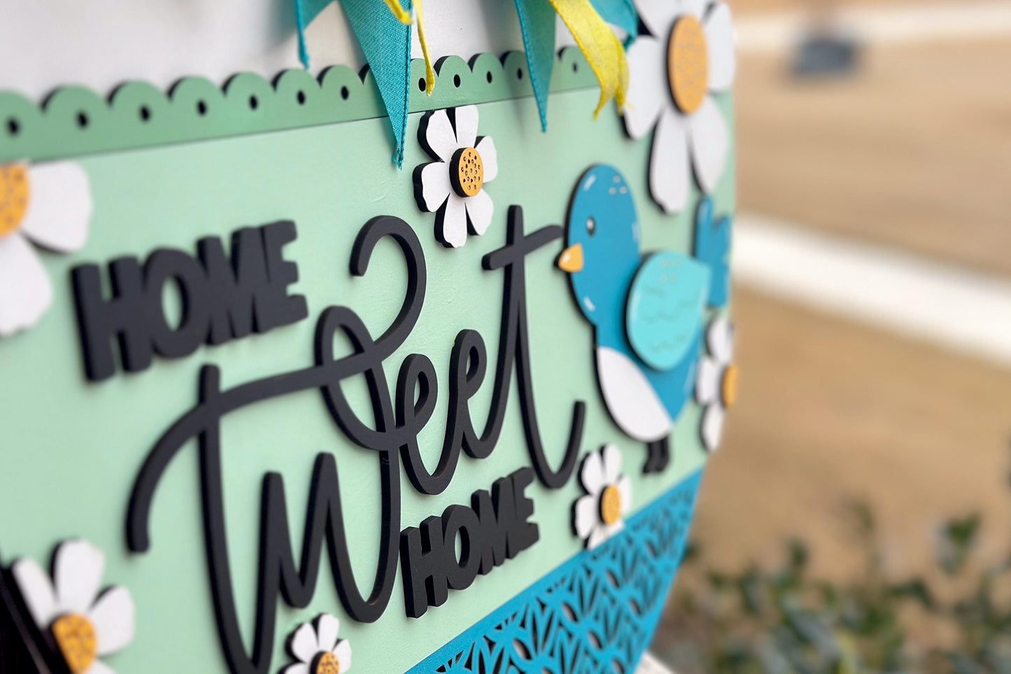 Home Tweet Home Door Hanger SVG, Layered Laser Cut File for Glowforge Xtool, Spring Bird Welcome Sign SVG, 3D Round Door Sign