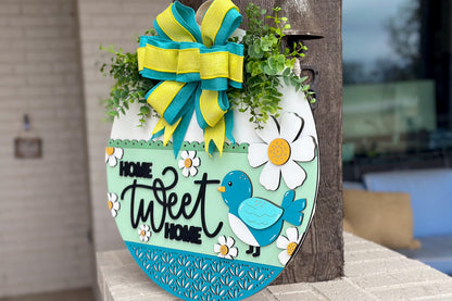 Home Tweet Home Door Hanger SVG, Layered Laser Cut File for Glowforge Xtool, Spring Bird Welcome Sign SVG, 3D Round Door Sign