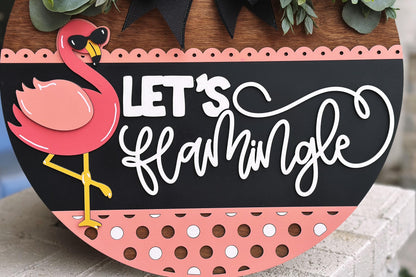 Let’s Flamingle Flamingo Door Hanger SVG, Layered Laser Cut File for Glowforge Xtool, Summer Tropical Sign SVG, 3D Round Door Sign