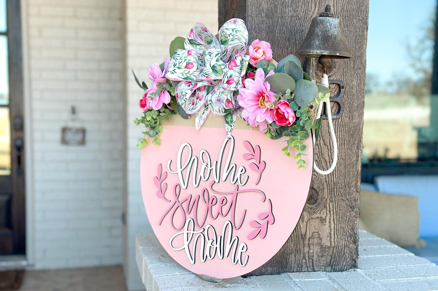Home Sweet Home Laser Cut File SVG | Round Door Hanger SVG | Floral Layered Sign | Glowforge & Xtool File | DIY Welcome Sign svg