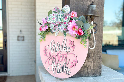 Home Sweet Home Laser Cut File SVG | Round Door Hanger SVG | Floral Layered Sign | Glowforge & Xtool File | DIY Welcome Sign svg