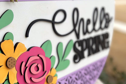 Floral Hello Door Hanger SVG Laser Cut File, Round Welcome Sign, Spring Floral Design, Glowforge and Xtool Compatible, DIY Laser File