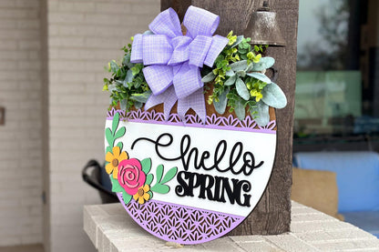 Floral Hello Door Hanger SVG Laser Cut File, Round Welcome Sign, Spring Floral Design, Glowforge and Xtool Compatible, DIY Laser File