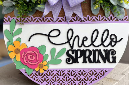 Floral Hello Door Hanger SVG Laser Cut File, Round Welcome Sign, Spring Floral Design, Glowforge and Xtool Compatible, DIY Laser File