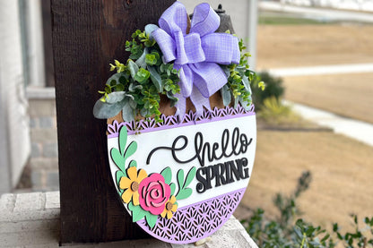 Floral Hello Door Hanger SVG Laser Cut File, Round Welcome Sign, Spring Floral Design, Glowforge and Xtool Compatible, DIY Laser File