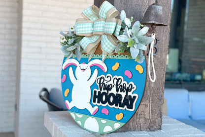 Hip Hop Hooray Easter Bunny Door Hanger SVG, Laser Cut File, 3D Layered Easter Sign, Spring Porch Decor, Glowforge, Xtool, Laser SVG