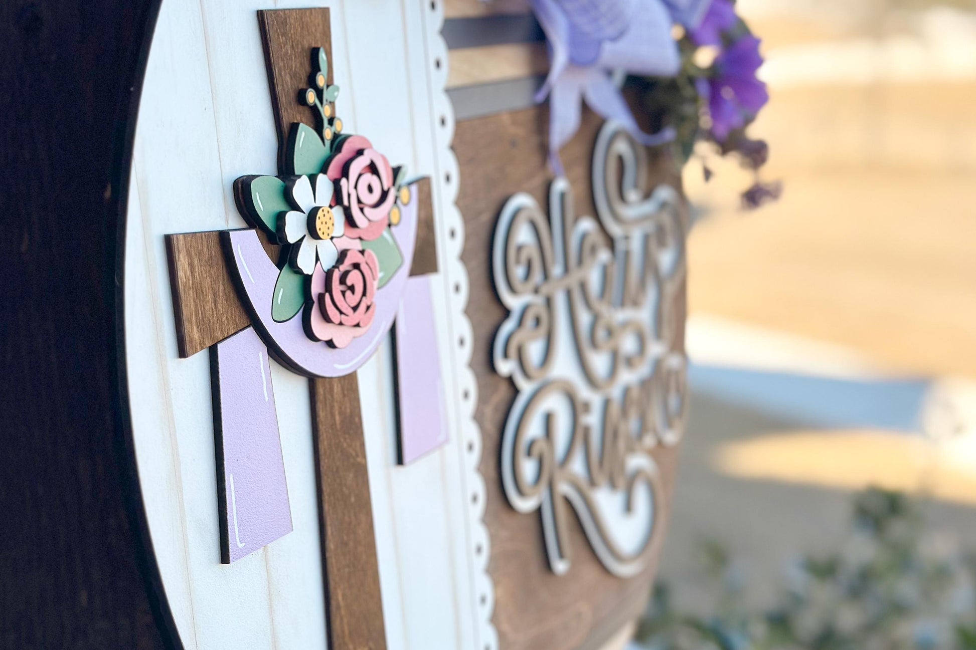 He Is Risen Door Hanger SVG, Easter Cross Laser Cut File, Christian Decor, Religious Sign, Glowforge, Xtool, Laser SVG, Church Decor