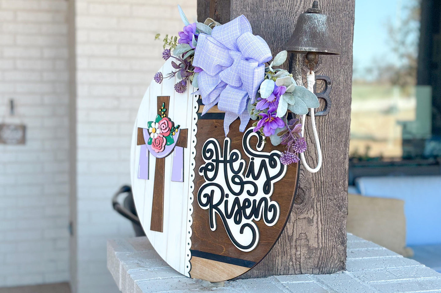 He Is Risen Door Hanger SVG, Easter Cross Laser Cut File, Christian Decor, Religious Sign, Glowforge, Xtool, Laser SVG, Church Decor