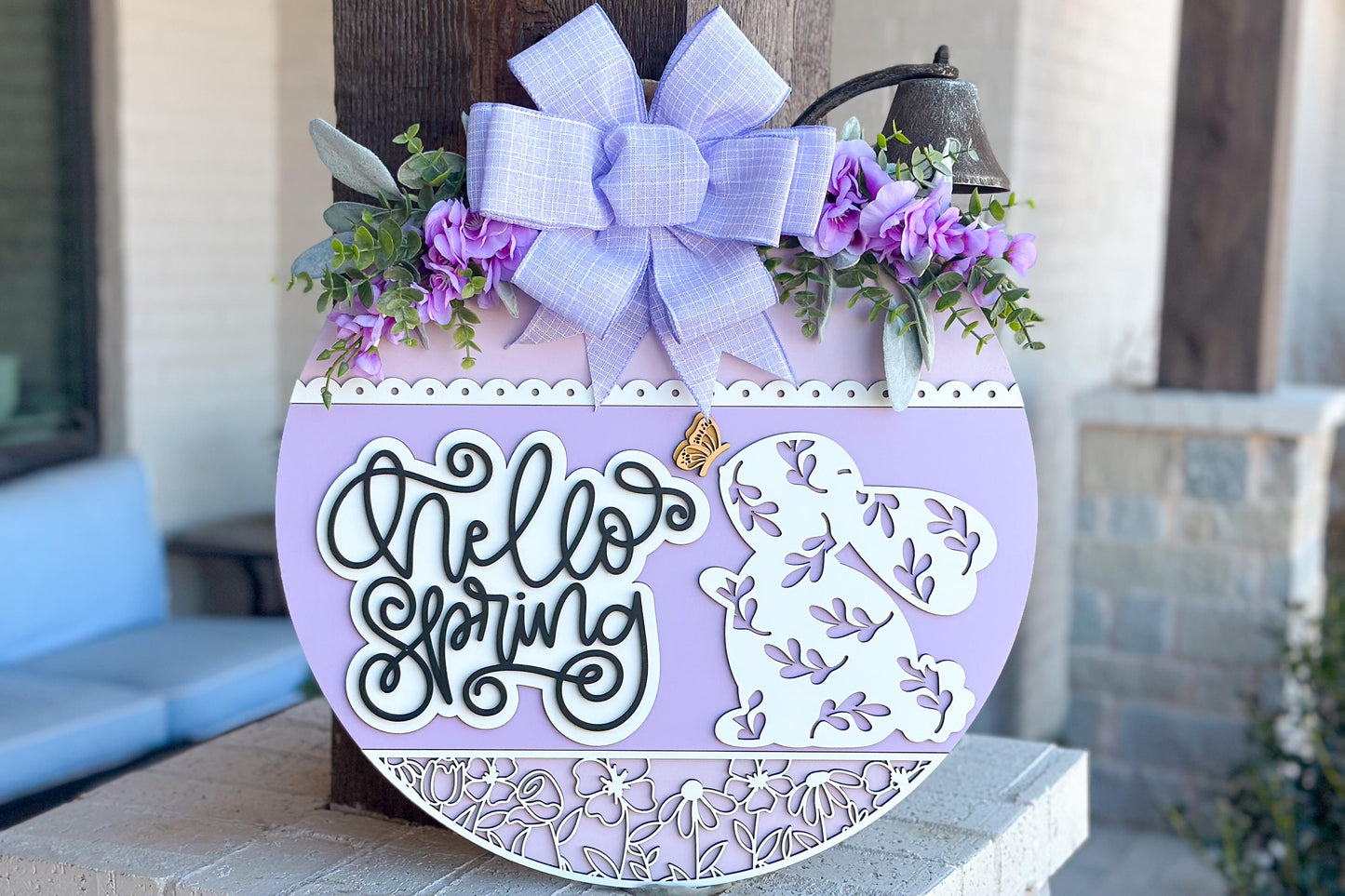 Hello Spring Bunny Door Hanger SVG, 3D Layered Laser Cut File, Spring Porch Sign, Glowforge, Xtool, Laser SVG Farmhouse Spring Decor