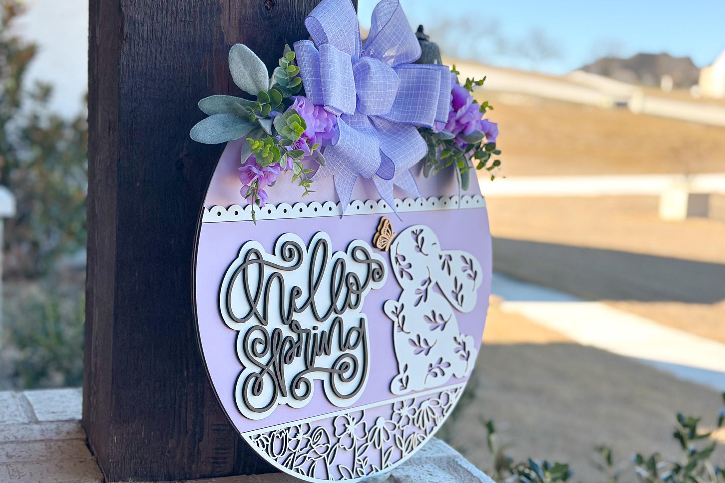 Hello Spring Bunny Door Hanger SVG, 3D Layered Laser Cut File, Spring Porch Sign, Glowforge, Xtool, Laser SVG Farmhouse Spring Decor