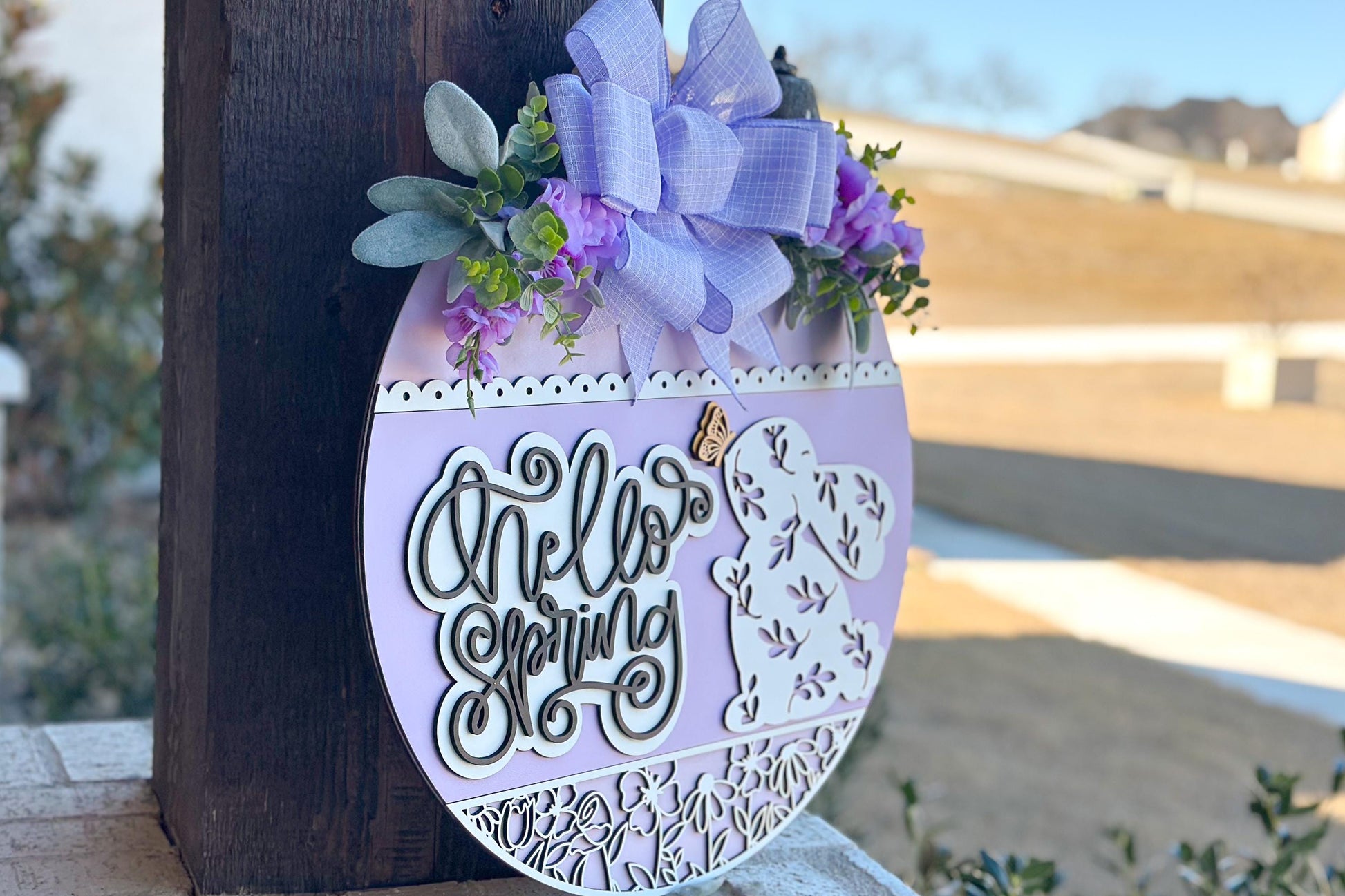 Hello Spring Bunny Door Hanger SVG, 3D Layered Laser Cut File, Spring Porch Sign, Glowforge, Xtool, Laser SVG Farmhouse Spring Decor