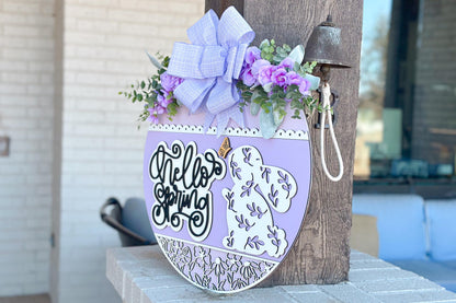 Hello Spring Bunny Door Hanger SVG, 3D Layered Laser Cut File, Spring Porch Sign, Glowforge, Xtool, Laser SVG Farmhouse Spring Decor