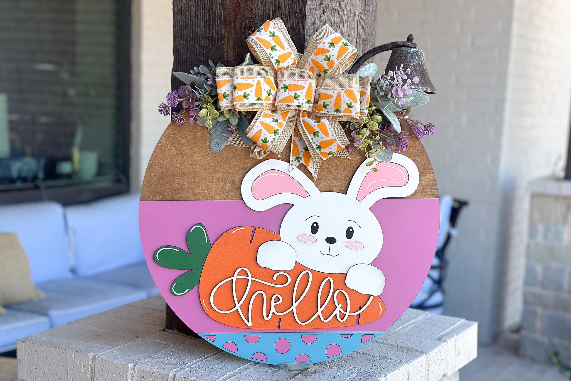 Hello Easter Bunny Carrot Door Hanger SVG, Laser Cut File, 3D Layered Easter Sign, Spring Porch Decor, Glowforge, Xtool, Laser SVG
