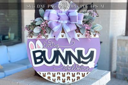 Every Bunny Welcome Easter Door Hanger SVG, Laser Cut File, 3D Layered Easter Sign, Spring Porch Decor, Glowforge, Xtool, Laser SVG