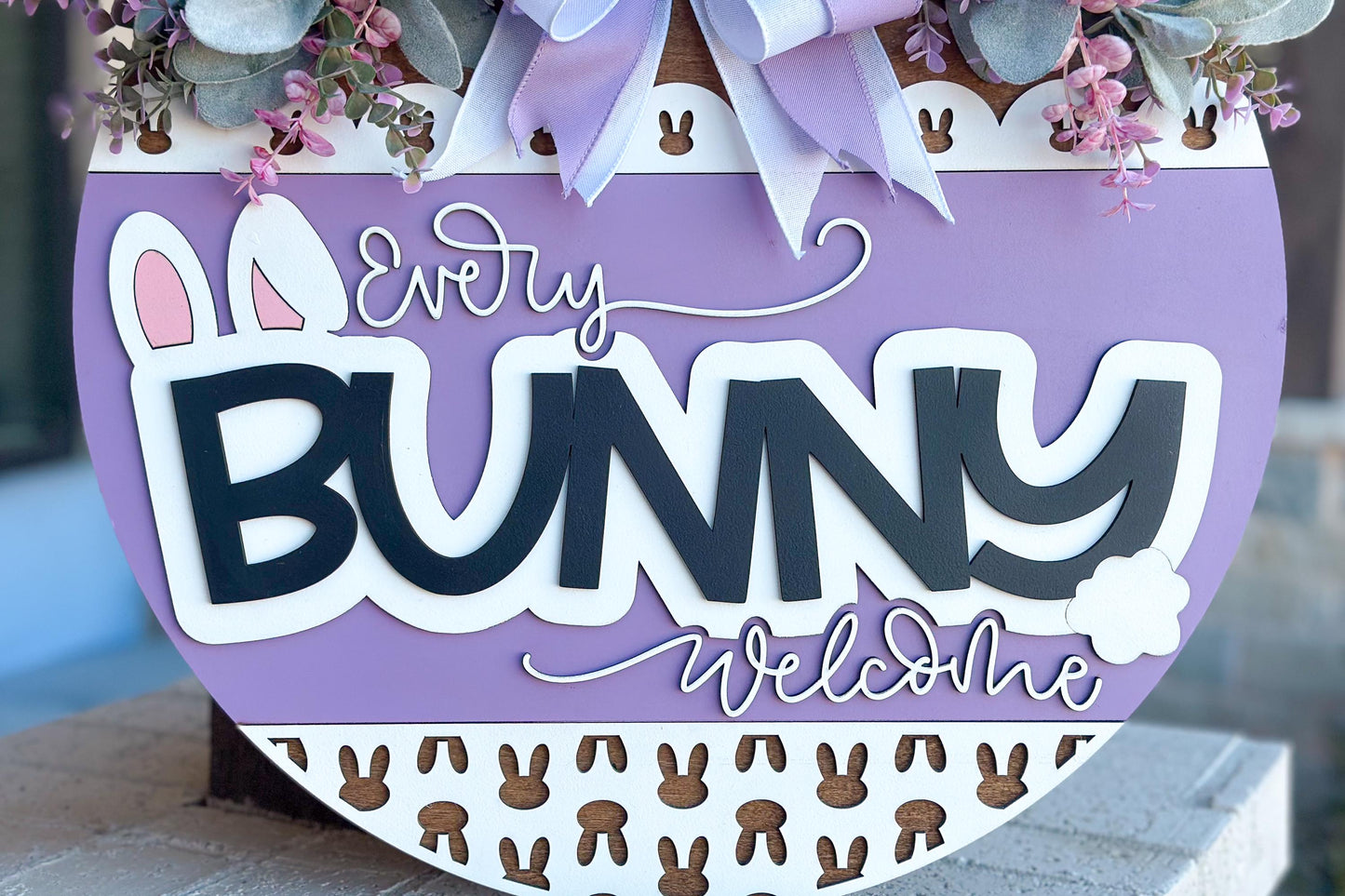 Every Bunny Welcome Easter Door Hanger SVG, Laser Cut File, 3D Layered Easter Sign, Spring Porch Decor, Glowforge, Xtool, Laser SVG