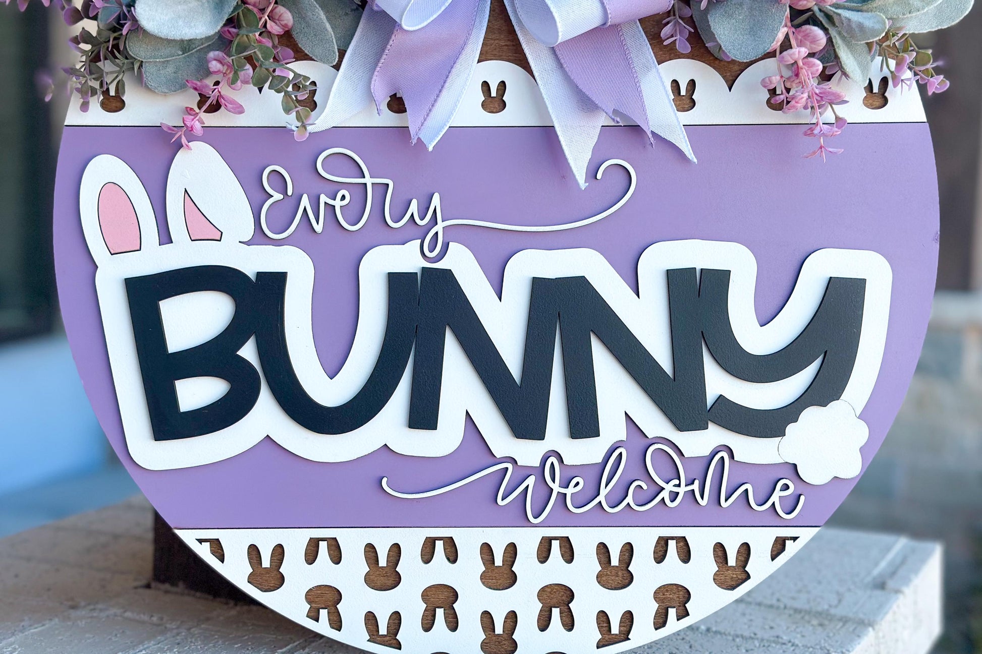 Every Bunny Welcome Easter Door Hanger SVG, Laser Cut File, 3D Layered Easter Sign, Spring Porch Decor, Glowforge, Xtool, Laser SVG